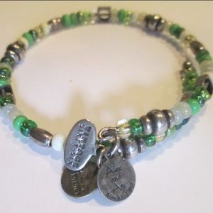 Alex and Ani Beaded Bangle green silver bracelet